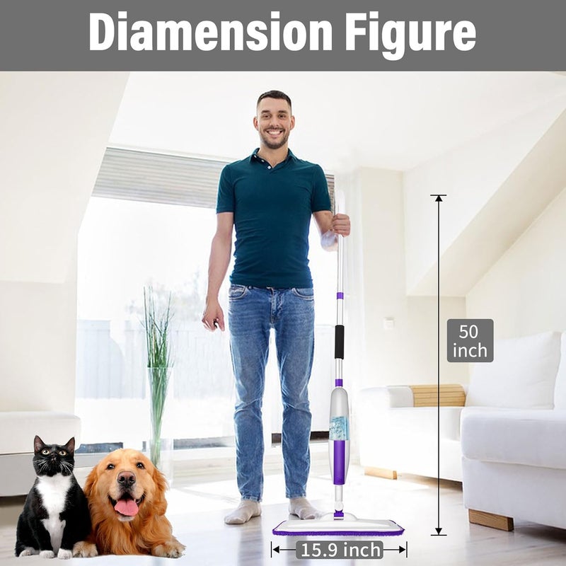 Panda Grip Spray Mops for Floor Cleaning Floor Mop with a Refillable Spray Bottle and 3 Washable Microfiber Pads Home or Commercial Use Dry Wet Flat Mop for Hardwood Laminate Wood (Purple) - Image 4